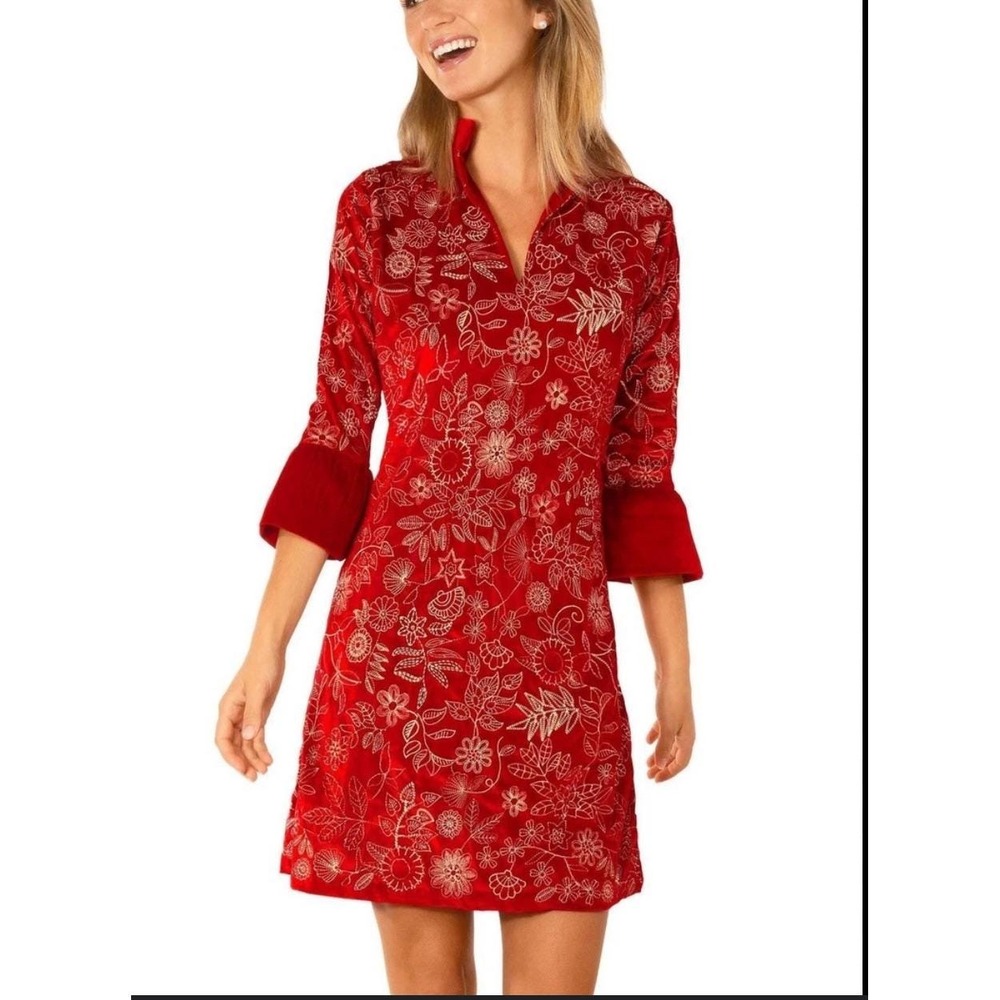 Gretchen Scott Red Floral Velvet Kimono Jacket Womens Size S Bell Sleeve‎ Asian